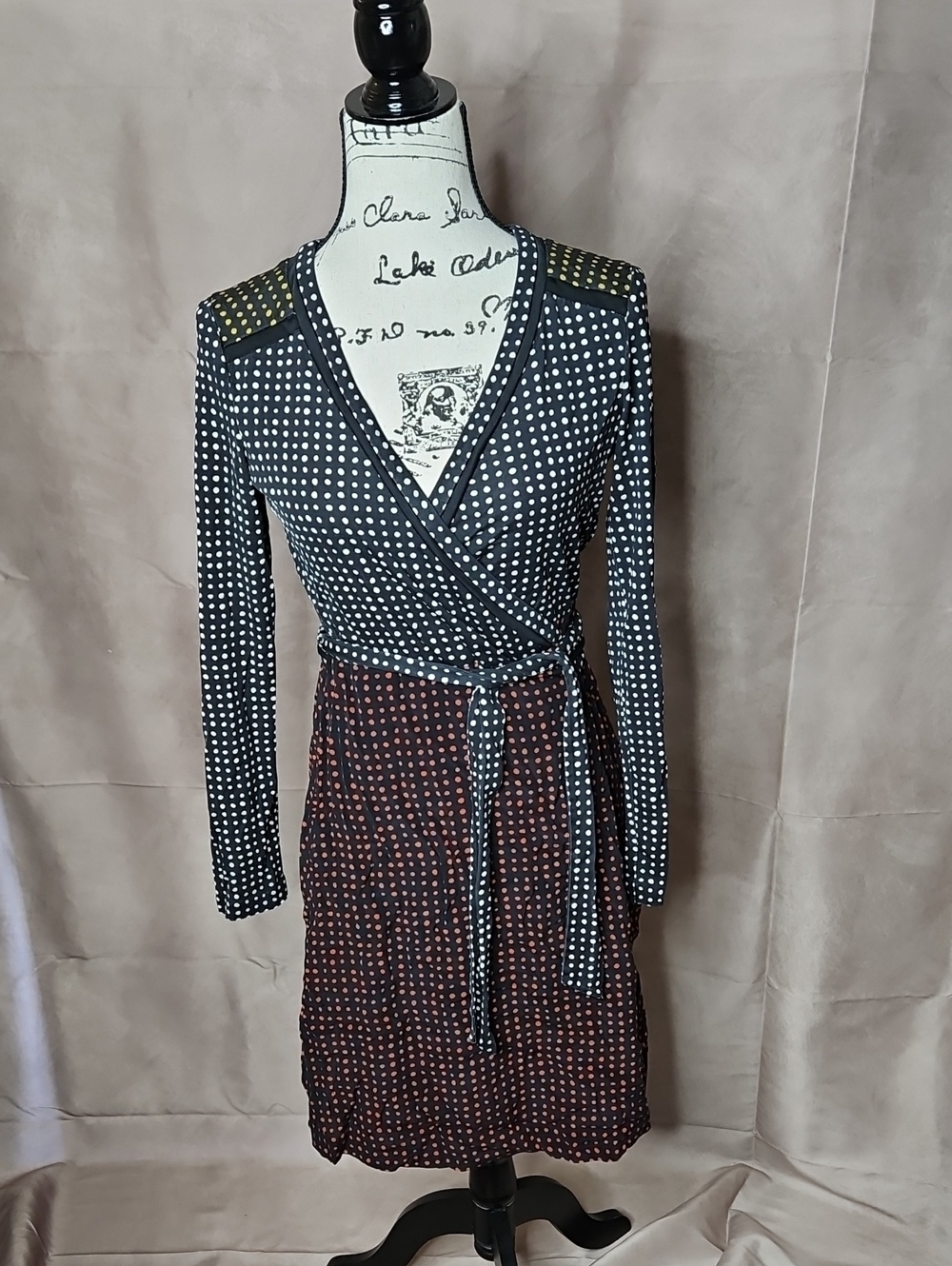 Diane Von Furstenberg Ferma Polka Dot Silk Wrap Dress Black/Red/White/Yellow 8